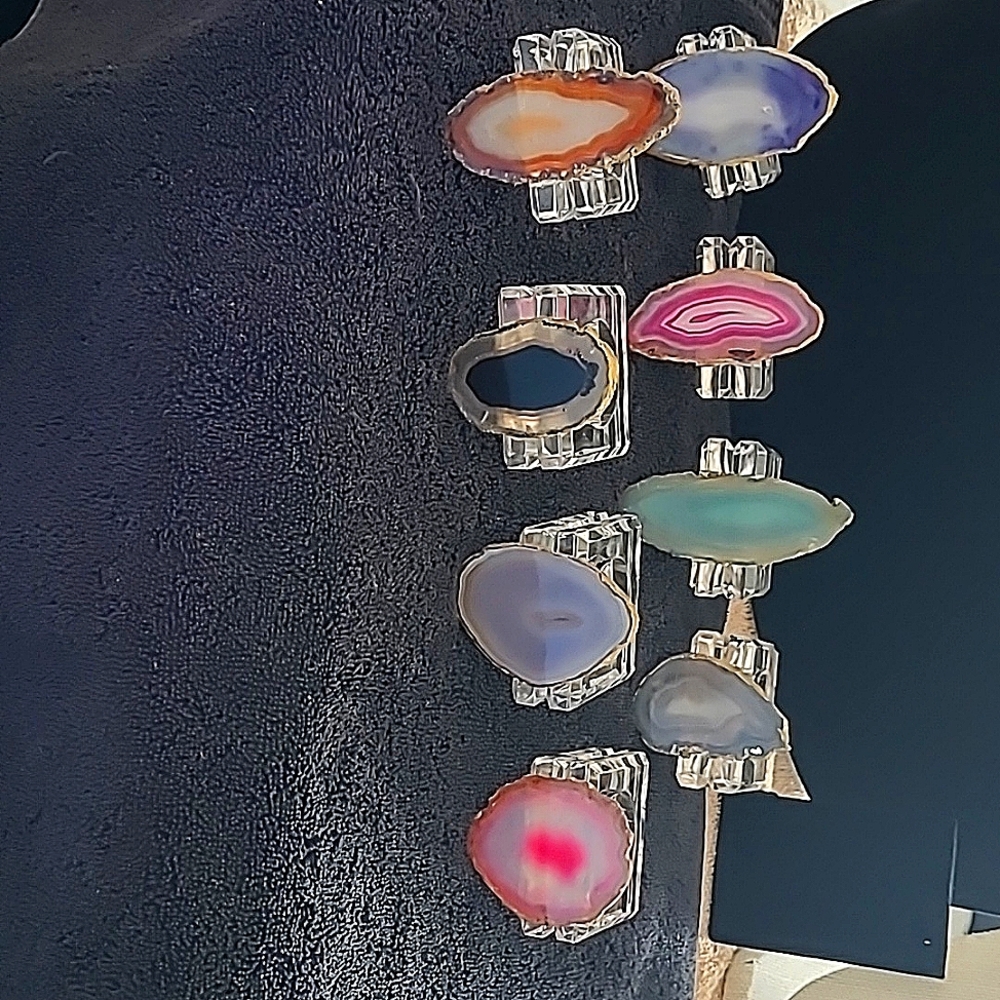 NEW Set 8 Genuine Brazilian Agate Quartz napkin rings home decor dining handmade